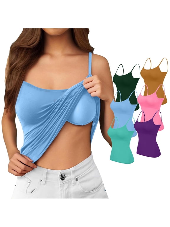 Camisole Tops for Women Built In Bra 2 In 1 Loose Fit Fashion Cami Top Adjustable Spaghetti Strap Basic Yoga Cami Shirt,XXXXL,Army Green,Yoga Shirt