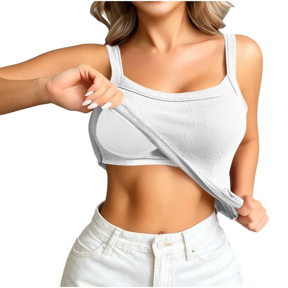 Camisole Tops for Women Built in Bra Adjustable Spaghetti Strap Workout Yoga Shirts Basic Tank Tops Layer Padded Bra