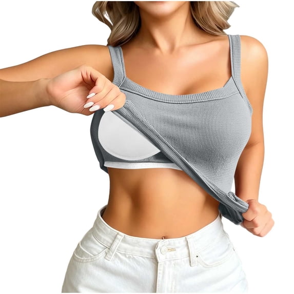 Camisole Tops for Women Built in Bra Adjustable Spaghetti Strap Workout Yoga Shirts Basic Tank Tops Layer Padded Bra