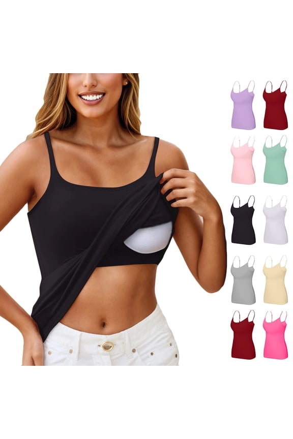 Camisole Tops for Women Built in Bra, Adjustable Spaghetti Strap Workout Yoga Shirts, Basic Tank Tops with Padded Bra , #01 Black XXL
