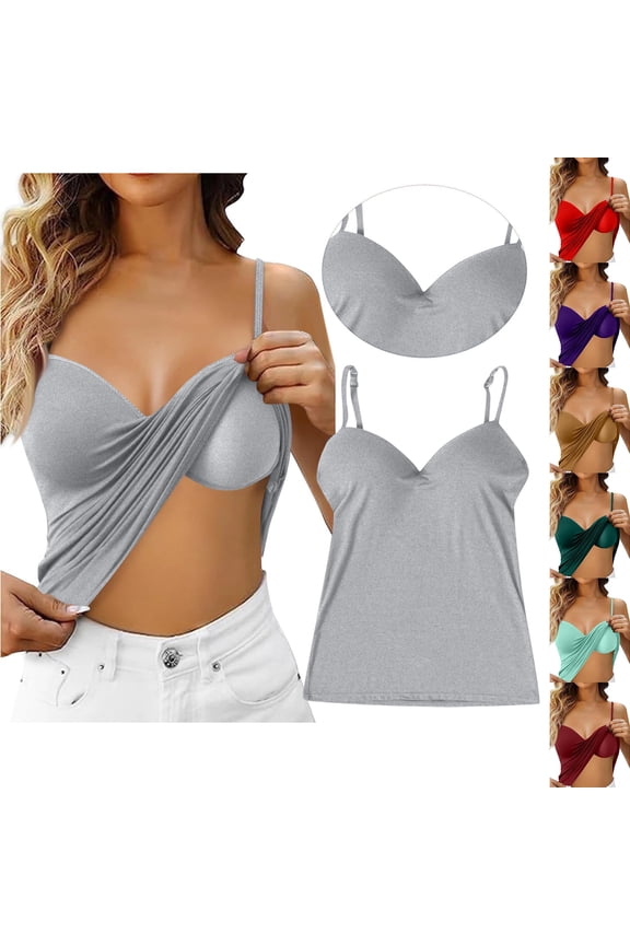 Camisole Tops for Women Built in Bra Tank Tops for Women 2025 Bras No Underwire Yoga Tops Workout Sports Padded Cami Gray 4XL
