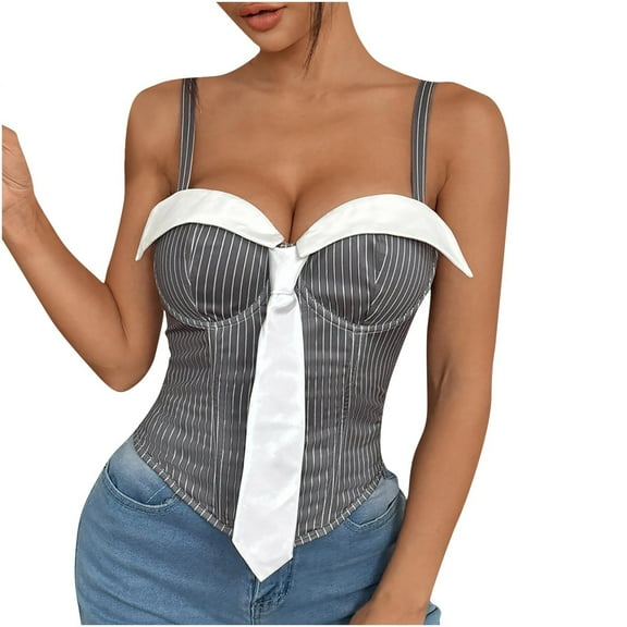 Camisole Tops for Women, Business Casual Bustier Corset Women with White Tie Lapel Bodycon Corsets