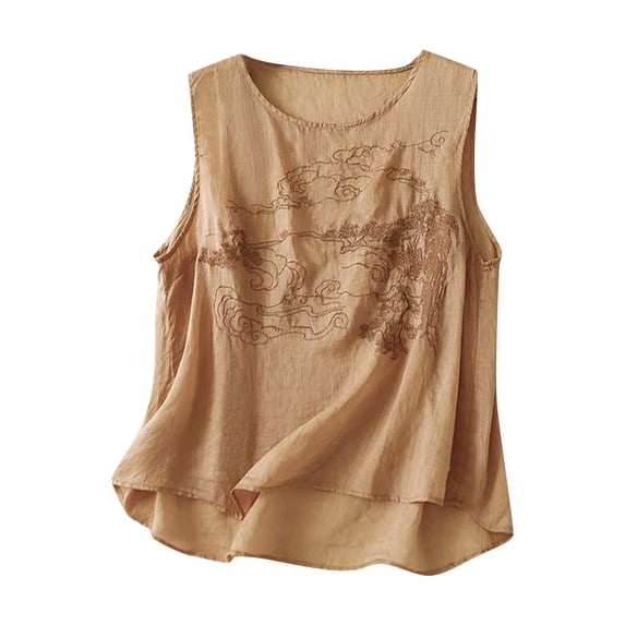Camisole Tops for Women Cotton And Linen Embroidered Solid Color Vest Womens Summer Tank Tops