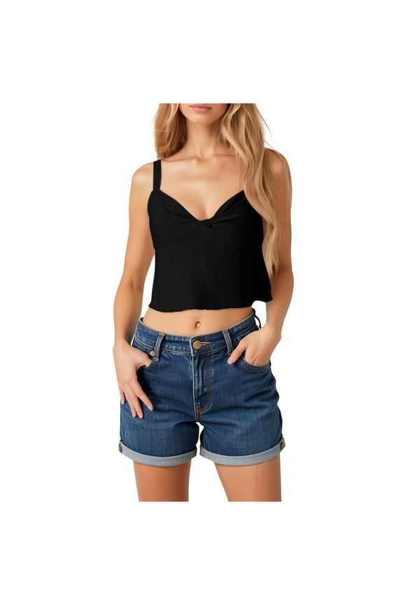 Camisole Tops for Women Ladies Solid Color Ribbon Flower Back Tie Casual Top