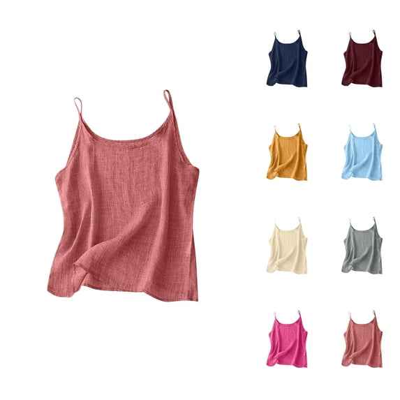 Camisole Tops for Women Lightweight Cotton Linen Scoop Neck Spaghetti Strap Cami Tank Tops Summer Outfits