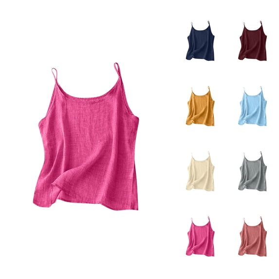 Camisole Tops for Women Lightweight Cotton Linen Scoop Neck Spaghetti Strap Cami Tank Tops Summer Outfits