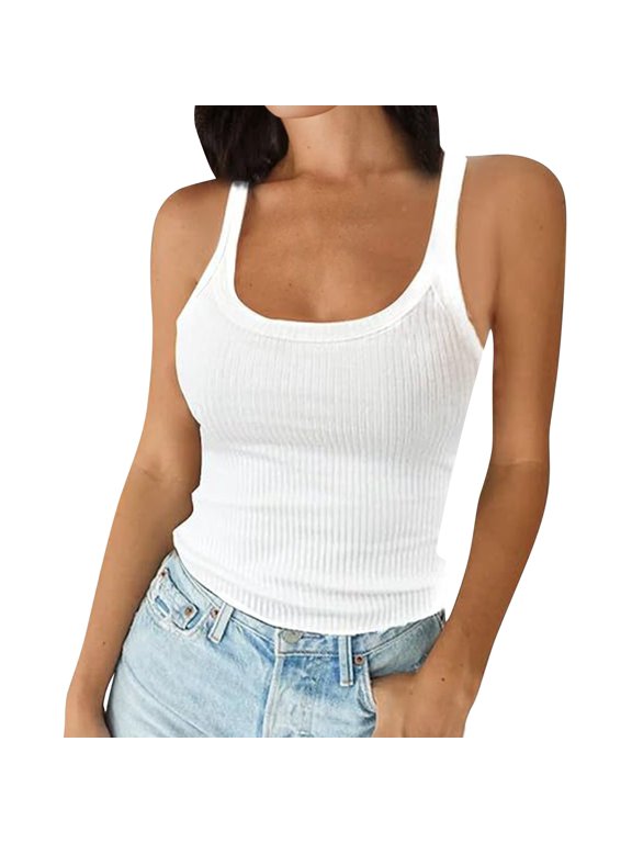 Camisole Tops for Women Ribbed U-Neck Tank Tops for Women Stretchy Knit Slim Breathable Womens Camisole Tank Tops Layering Casual 2XL White