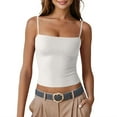 thumbnail image 1 of Camisole Tops for Women Sleeveless Adjustable Spaghetti Strap Basic Tank Y2k Cropped Tees Summer Clothes (S, White), 1 of 5