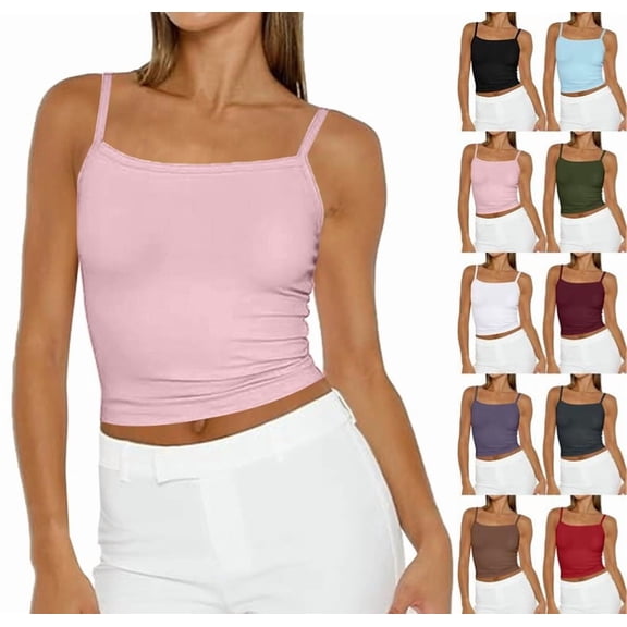 Camisole Tops for Women Sleeveless Adjustable Spaghetti Strap Tank Tops Y2K Basic Shirts Pink XL