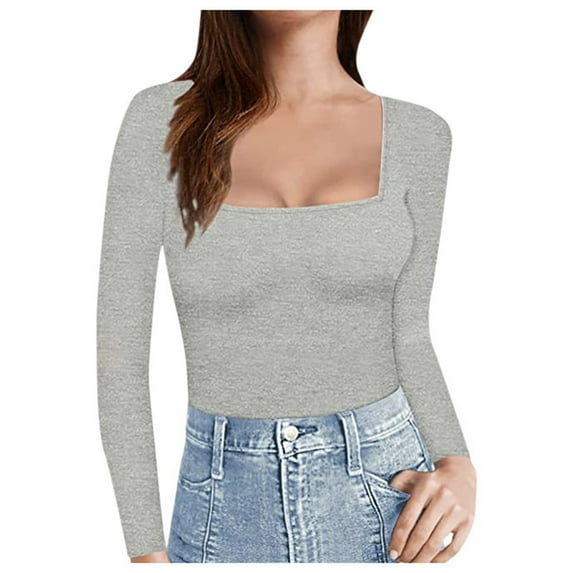 Camisole Tops for Women,Solid Color Casual Fashion Square T Shirt for Daily Outfits And Layering,Womens Tops,S,Z02 Grey