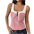 thumbnail image 1 of Camisole Tops for Women, Women's Gingham Tank Top Square Neck Cami with Contrast Trim Tie Front Sleeveless Blouse Slim Fit Summer Top, 1 of 9