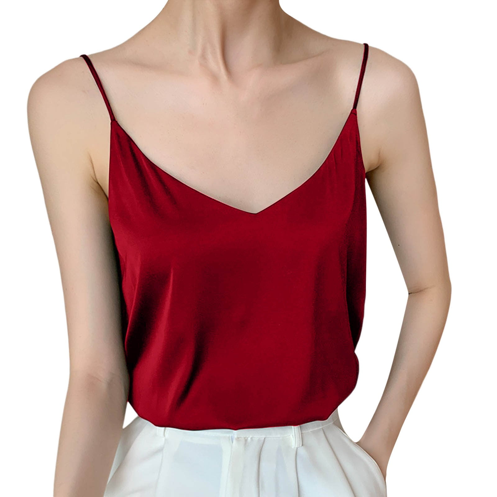 Red satin tank top on sale