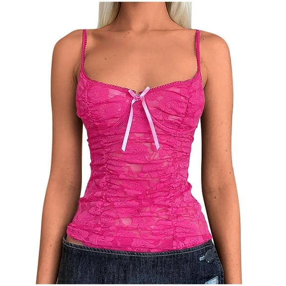 Camisole Tops for Women, Y2K Going Out Tops for Women Summer Floral Lace Tank Top Trendy Cute Spaghetti Strap Crop Cami Shirts Slim Fit Camisole