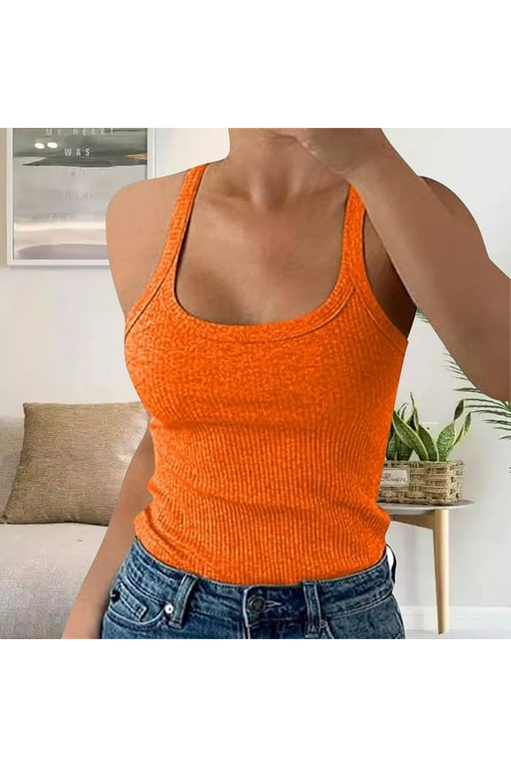 Camisole Women Plus Size Fashion Sleeveless Tops Slim Fit Vest Summertank Top Casual Tops,Orange Woman Blending Vest XXL