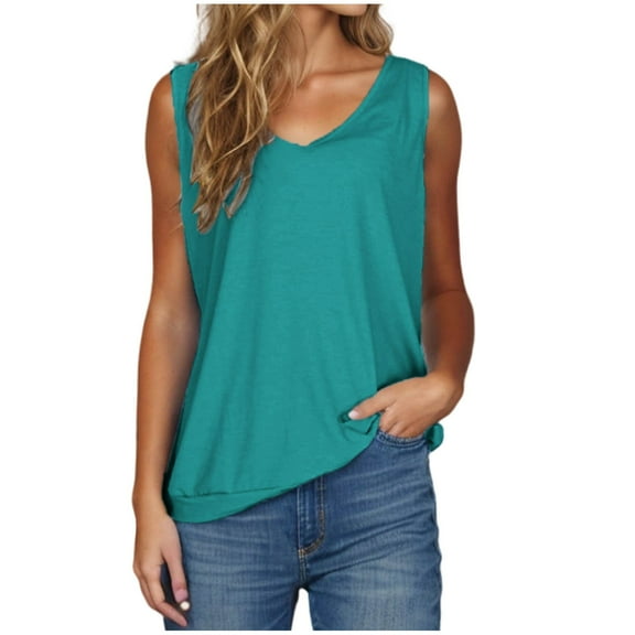 Wo-Fusoul Women's Solid Color V-Neck Sleeveless Camisole, Loose Fit Casual Loungewear
