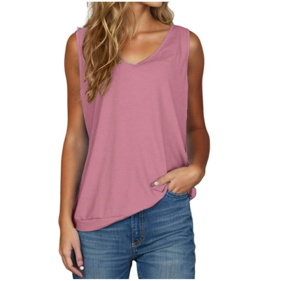 Wo-Fusoul Women's Solid Color V-Neck Sleeveless Camisole, Loose Fit Casual Loungewear
