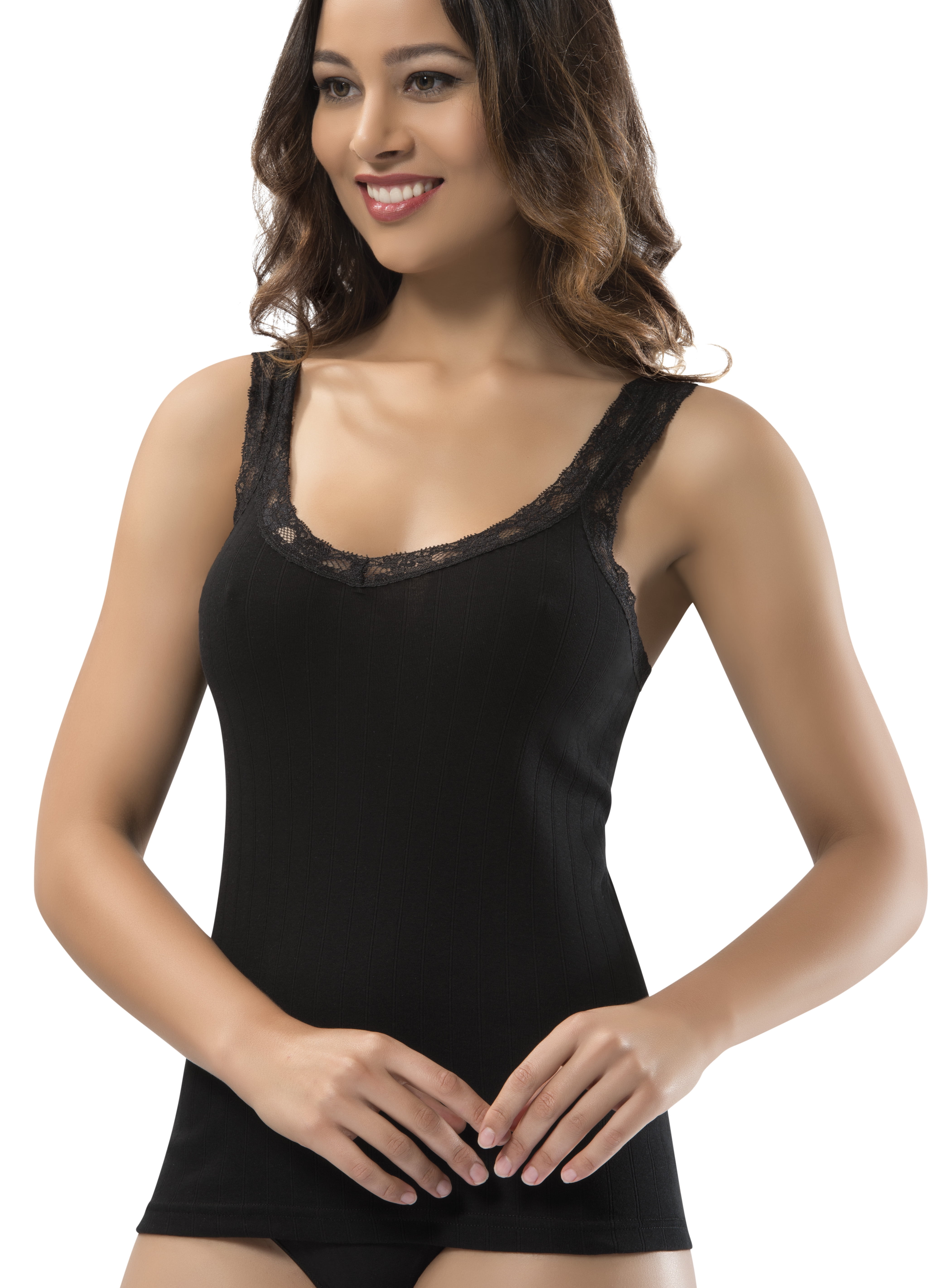 Camisole for Women, 100% Cotton, Airy Soft Comfy Lace Cami Tank Tops  Undershirt (Black/Lace Strap, Small) 