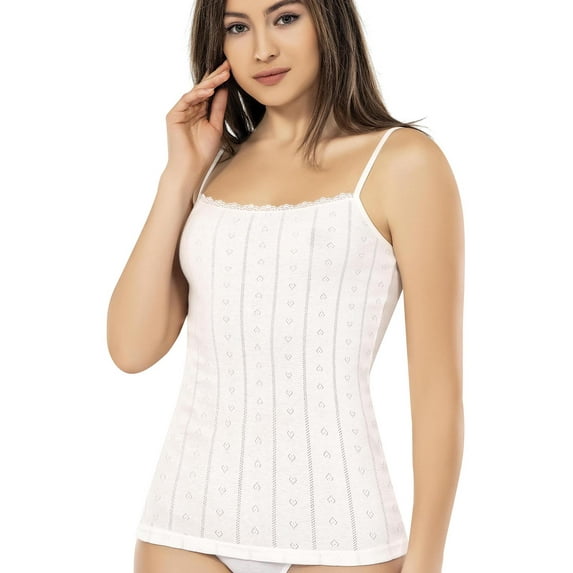 Camisole for Women, 100% Cotton, Airy Soft Comfy Lace Cami Tank Tops Undershirt (Cream/Pointelle, Medium)