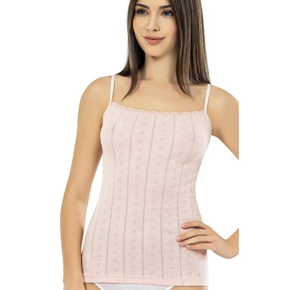 Camisole for Women, 100% Cotton, Airy Soft Comfy Lace Cami Tank Tops Undershirt (Pink/Pointelle, Medium)