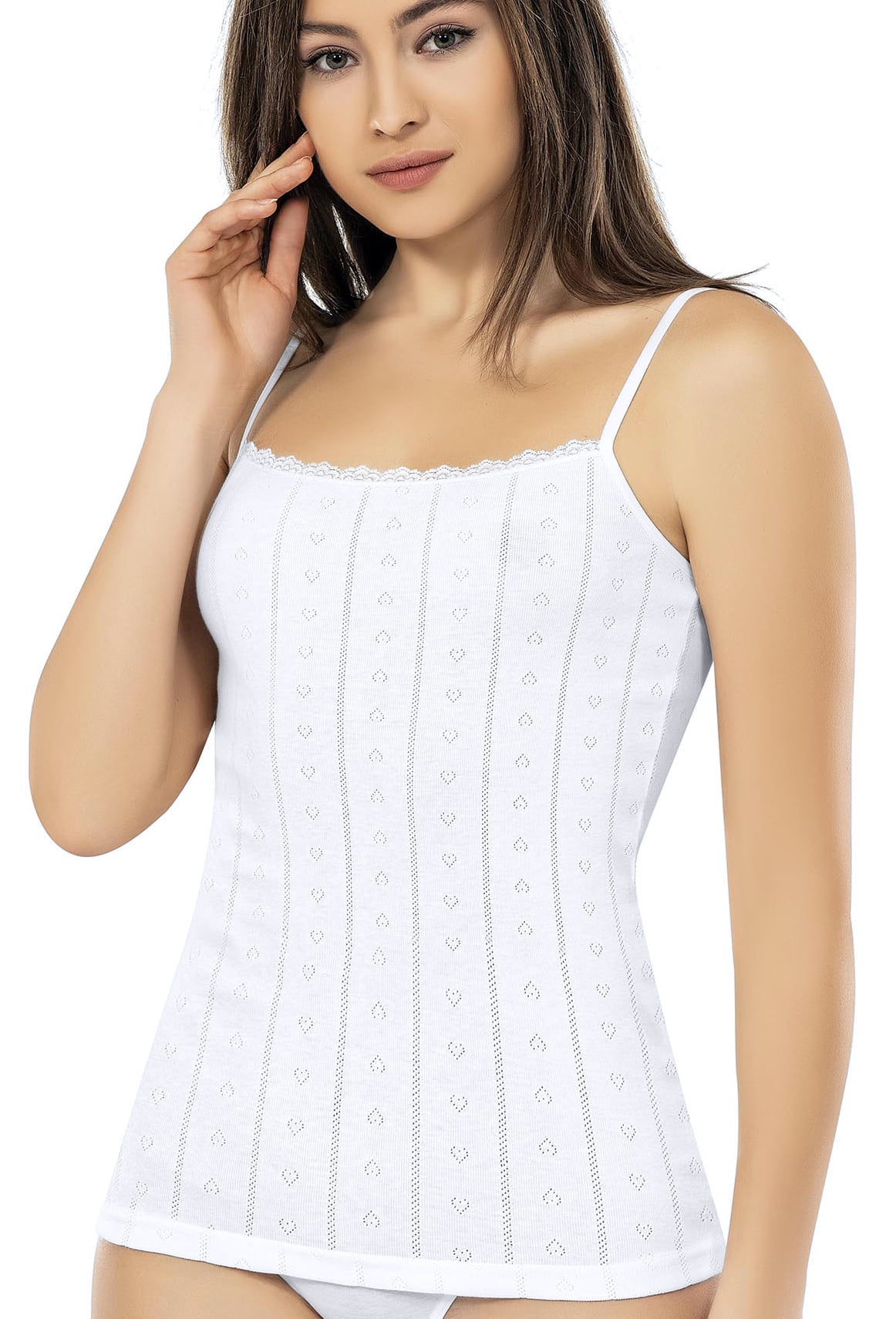 Camisole for Women, 100% Cotton, Airy Soft Comfy Lace Cami Tank Tops  Undershirt (White/Wide Strap, Small)