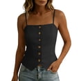 thumbnail image 1 of Camisole for Women Linen Women’s Square Neck Front Button Camisole, Spaghetti Strap Sleeveless Cami Tops, Asymmetric Hem Slim Fits Tank Tops Black XL, 1 of 7