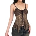 thumbnail image 1 of Camisole for Women Trendy V Neck Lace Tank Tops with Front Tie Vintage Spring Summer Peplum Tops for Layering Outwear Coffee M, 1 of 8