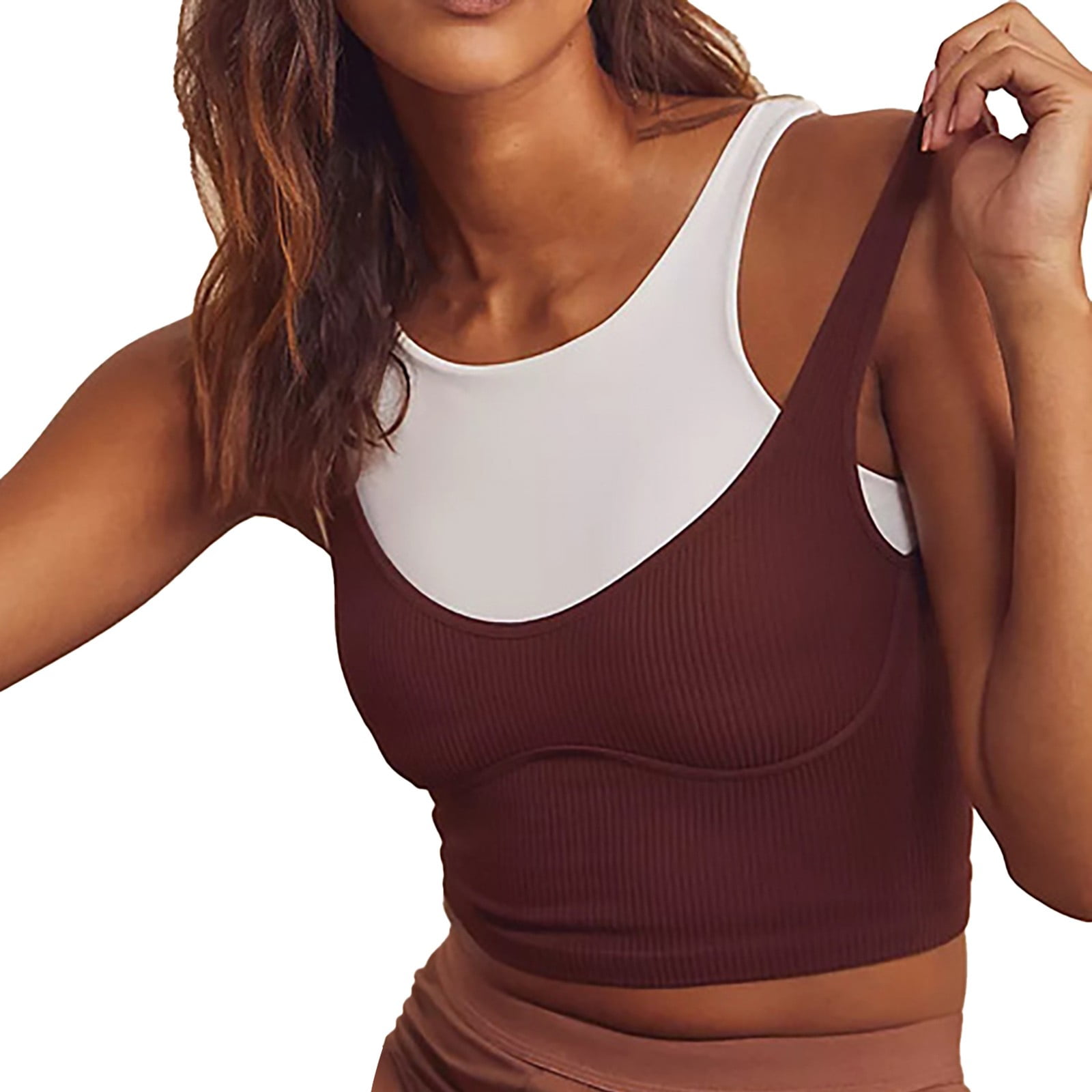 Camisoles With Built In Bra Brown Polyester Spandex 1PC Tanks Tops For  Women L