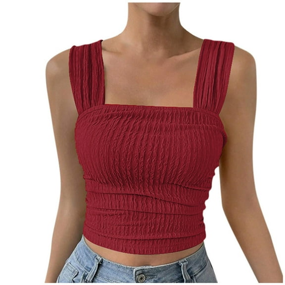 Camisoles for Women Women's Solid Color Fashionable Sleeveless Open Navel Square Neck Shoulder Strap Vest Top Womens Athletic Top Floral Women Customize Tops Deep V Neck Dip Tops