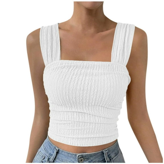 Camisoles for Women Women's Solid Color Fashionable Sleeveless Open Navel Square Neck Shoulder Strap Vest Top Womens Athletic Top Floral Women Customize Tops Deep V Neck Dip Tops