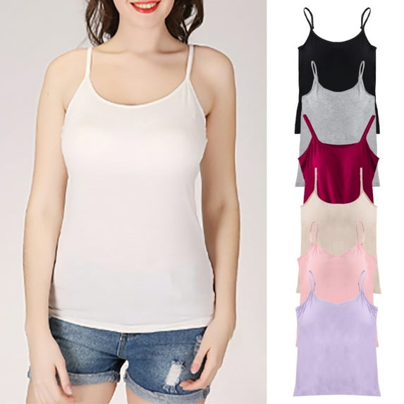 Camisoles for Women Basic Camis Undershirt Adjustable Spaghetti Strap Tank Top Slim-Fit Camisole with Built-in Shelf Bra