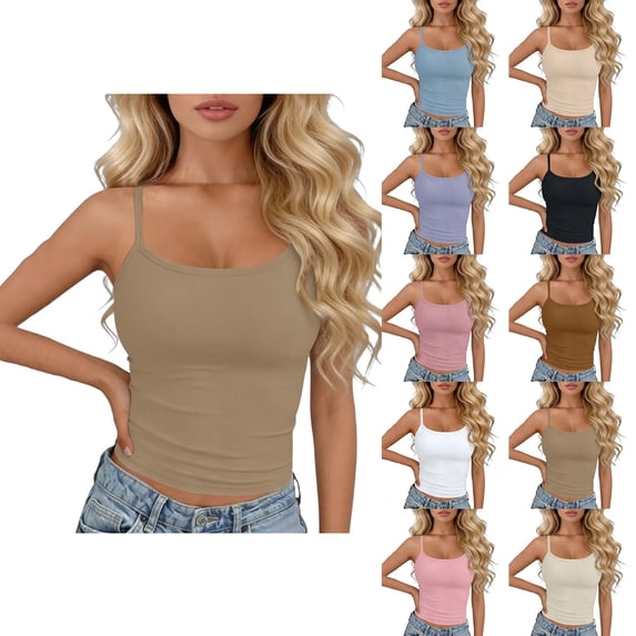 Camisoles for Women for Under Clothes Zaewscy Fashion Women's Summer Sleeveless Round-Neck Comfy Solid Regular Tank Tops Coffee Free Size