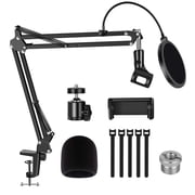 Camivile Microphone Arm Stand Adjustable Suspension Boom Scissor Mic Stand with Pop Filter 3/8 to 5/8 Adapter Ball Head Phone Clip for Blue Yeti Nano Snowball other Mics Webcam Ring Light Cellphone