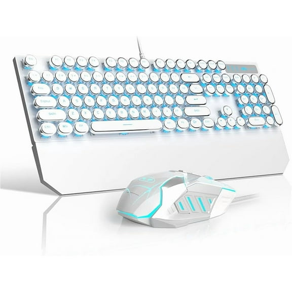 Camiysn Typewriter Style Mechanical Gaming Keyboard, Black Retro Punk Gaming Keyboard with RGB Backlit, 104 Keys Blue Switch Wired Cute Keyboards, Round Keycaps for Windows/Mac/PC