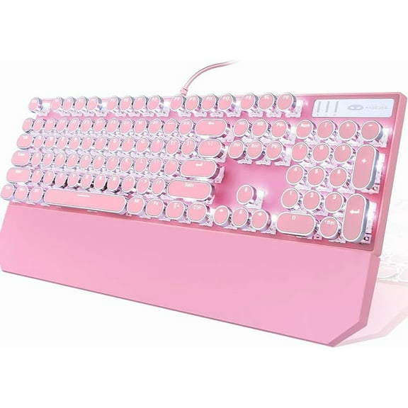 Camiysn Typewriter Style Mechanical Gaming Keyboard, Black Retro Punk Gaming Keyboard with RGB Backlit, 104 Keys Blue Switch Wired Cute Keyboards, Round Keycaps for Windows/Mac/PC