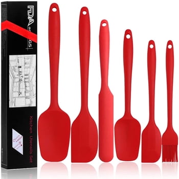 Silicone Spatula 6-Piece Set, Integrated Seamless Design, 480 °F Heat Resistance, Non-Stick Spatula Cooking, Baking and Stirring Multi-Purpose Kitchenware (Red)