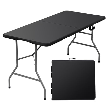 Camkey 6ft Portable Plastic Folding Tables for Indoor Outdoor, Black