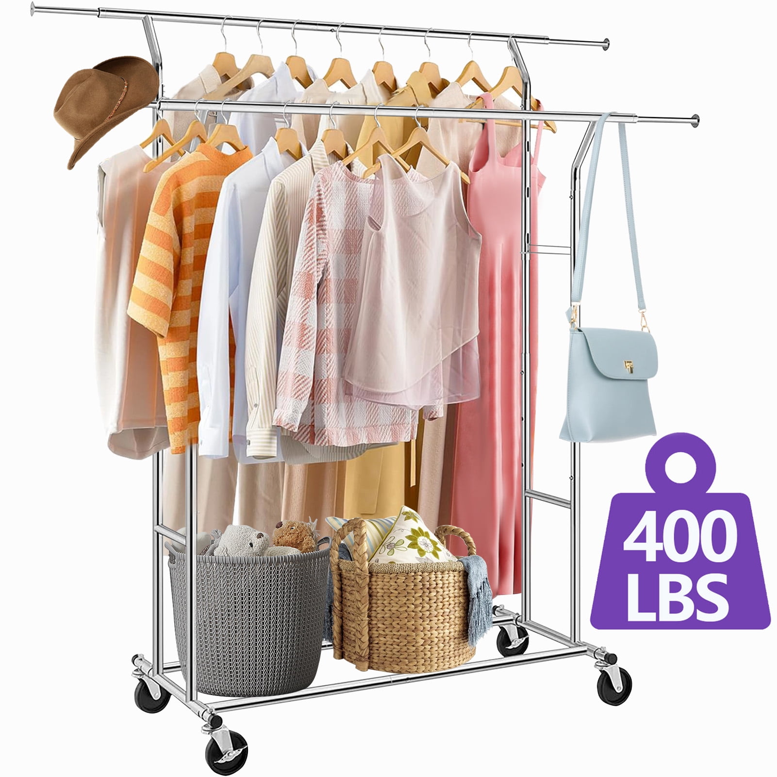 Camkey Heavy Duty Garment Rack for Hanging Clothes, Sturdy Chrome