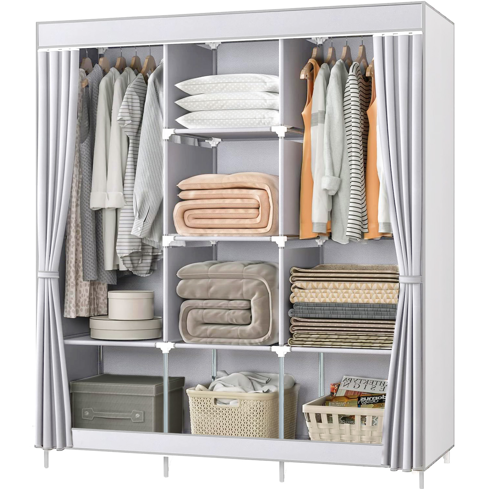 Whitmor AllMetal Double Rod Clothes Closet Organizer with Shelves