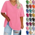 thumbnail image 1 of Camleand Women's Plus Size V Neck Short Sleeved Solid T Shirts Summer Half Sleeve Tees Casual Loose Fit Cotton Tunic Tops, 1 of 4
