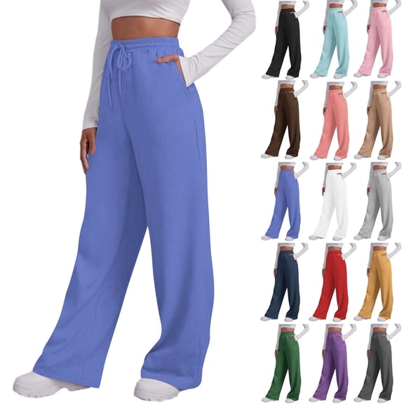 Camleand Women’s Wide Leg Sweatpants High Waisted Baggy Flared Pants Drawstring Athletic Joggers Casual Straight Solid Color Loose Casual Wide Leg Pants Army Green XXL