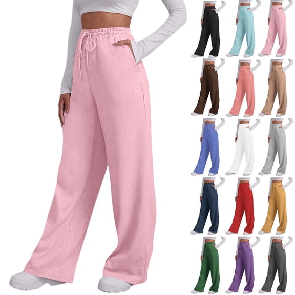 Camleand Women’s Wide Leg Sweatpants High Waisted Baggy Flared Pants Drawstring Athletic Joggers Casual Straight Solid Color Loose Casual Wide Leg Pants Brown XXL