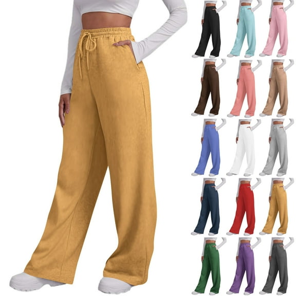 Camleand Women’s Wide Leg Sweatpants High Waisted Baggy Flared Pants Drawstring Athletic Joggers Casual Straight Solid Color Loose Casual Wide Leg Pants Khaki XXL