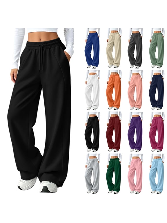 Camleand Women’s Wide Leg Sweatpants High Waisted Baggy Flared Pants Drawstring Athletic Joggers Casual Straight Solid Color Loose Casual Wide Leg Pants Khaki XXL