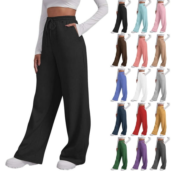 Camleand Women’s Wide Leg Sweatpants High Waisted Baggy Flared Pants Drawstring Athletic Joggers Casual Straight Solid Color Loose Casual Wide Leg Pants Pink XXL