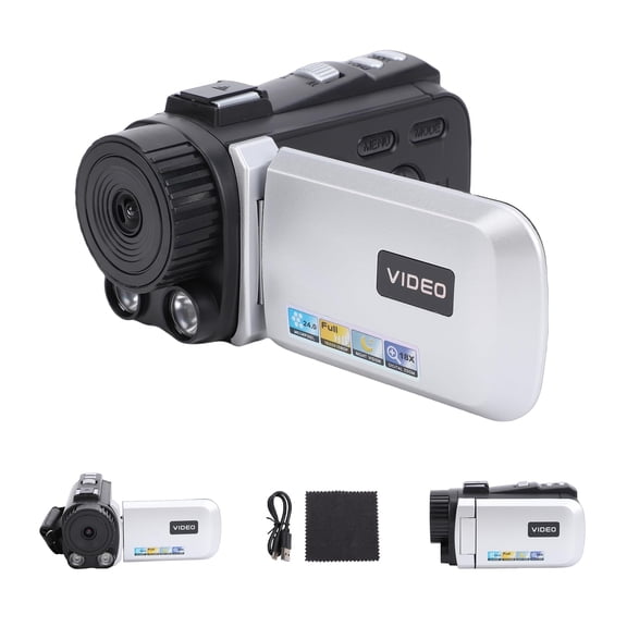 Camlekor 1080P 24MP Digital Camcorder with 270 Rotating Screen and Night Vision, Featuring 18x Digital Zoom, Designed for Vlogging (Silver Gray)