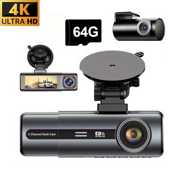 Camlekor 4K/2.5K+1080P+1080P Front/Rear Triple Dash Cam with 64GB Card Ultra HD 3-Channel WiFi Dashboard Recorder APP Control / Gravity Collision Detection / 24-Hour Loop Recording / Night Vision