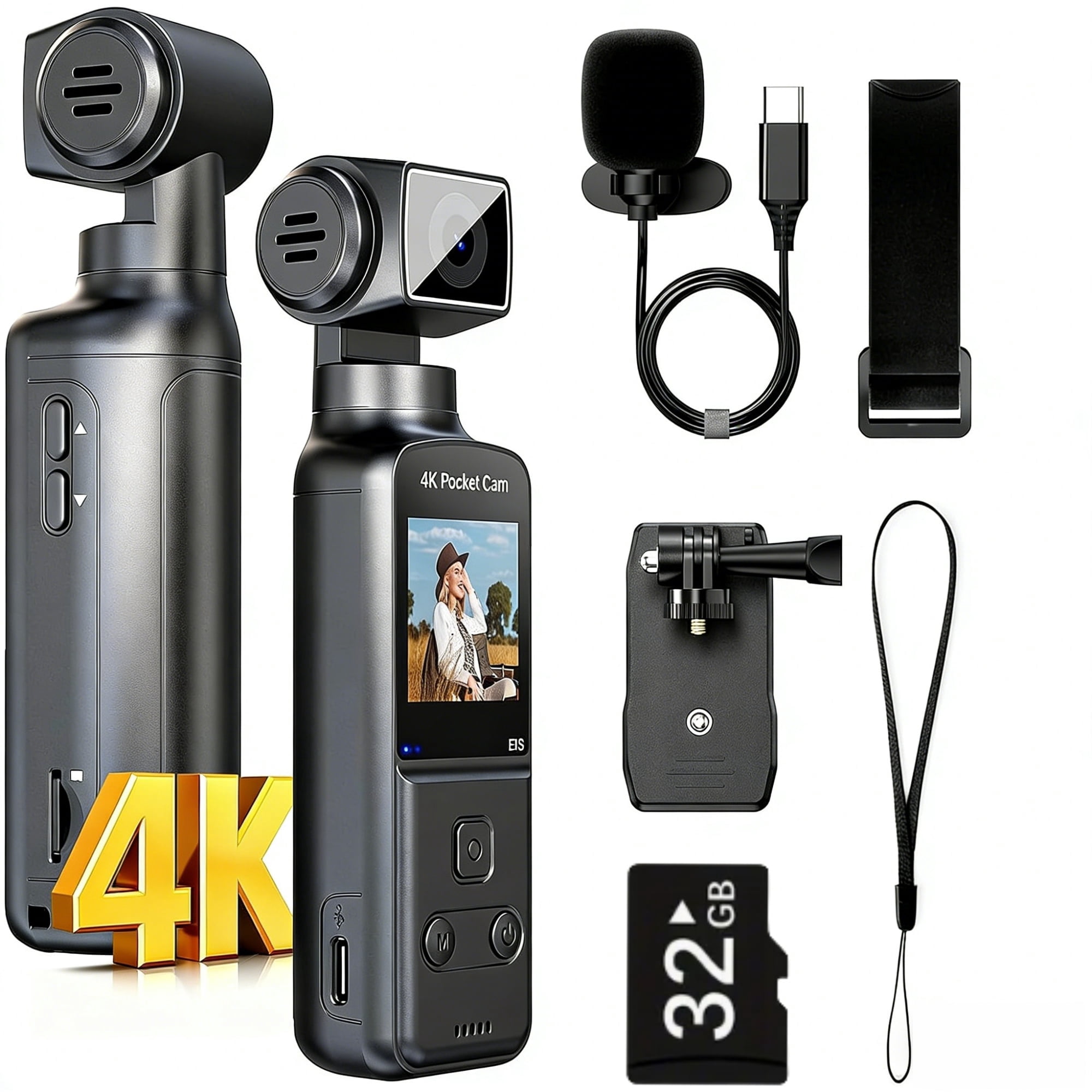 Camlekor 4K Vlogging Camera - 270° Rotating Lens, USB Charging, Built ...