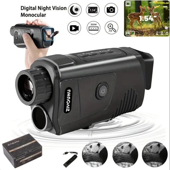Camlekor 7x Digital Zoom 300m Monocular Night Vision Device with 1.54-inch HD Screen, 5W IR, HD Photo/Video, Rechargeable, Ideal for Hunting, Wildlife, Camping, Security