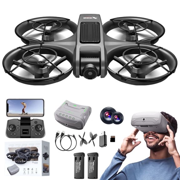 Camlekor FPV Drone Kit Includes Camera and VR Goggles, Brushless Motors, Dual-camera Switching, Remote-controlled Quadcopter, Equipped with 2 Batteries, Suitable for Beginner Adult VR Drone Users.