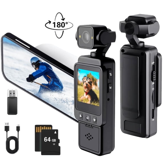 Camlekor Mini Pocket Camera, Supports Audio and Video Recording, Pocket-sized Action Camera, 270 Rotation, 1080P Full HD, 64GB Card, Ideal for Security, Work, Patrol, and Travel Scenarios.
